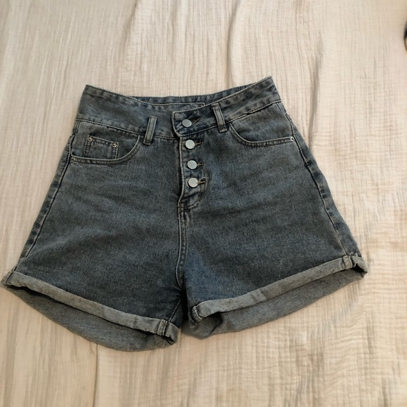 Blue High Waisted Jean Shorts - Picture 2 of 6